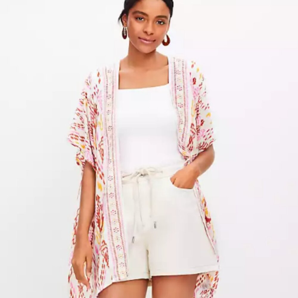 NWT LOFT Colorful Ikat Kimono Bohemian Modal Topper - XS/S